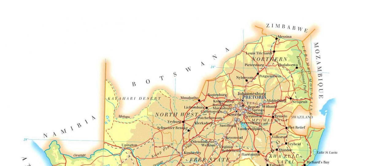 Mapa na północ od Republiki Południowej Afryki