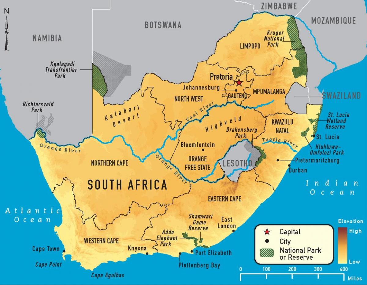 Mapa Południowej Afryki i krajów graniczących