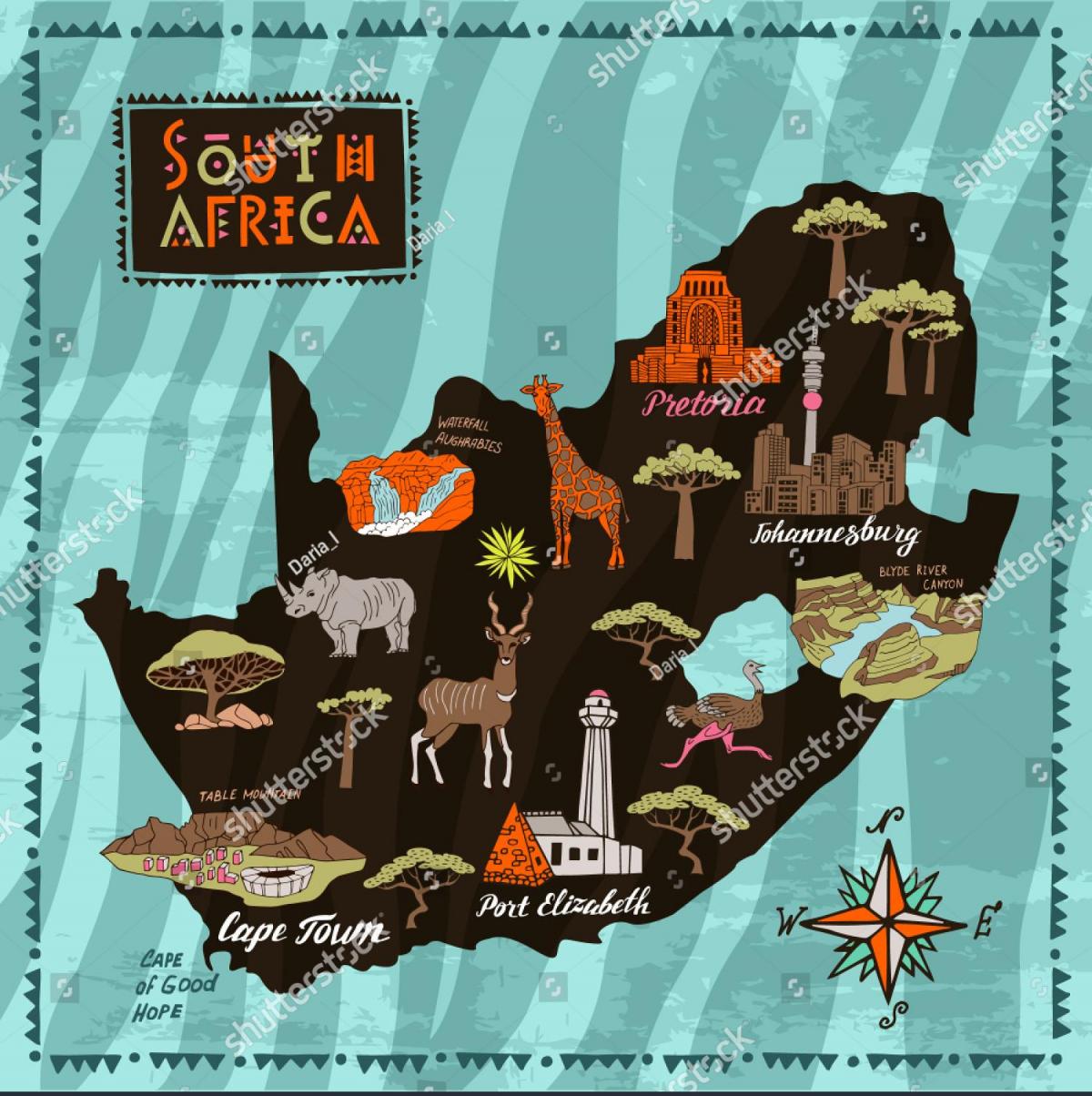 Mapa atrakcji turystycznych Republiki Południowej Afryki