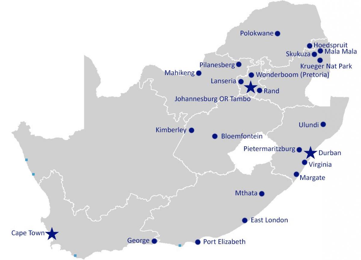 Mapa portów lotniczych Republiki Południowej Afryki