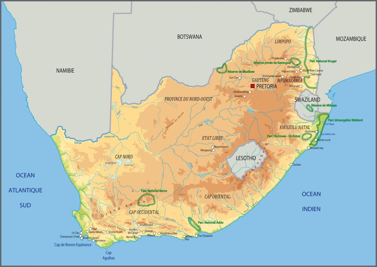Mapa wysokościowa Republiki Południowej Afryki