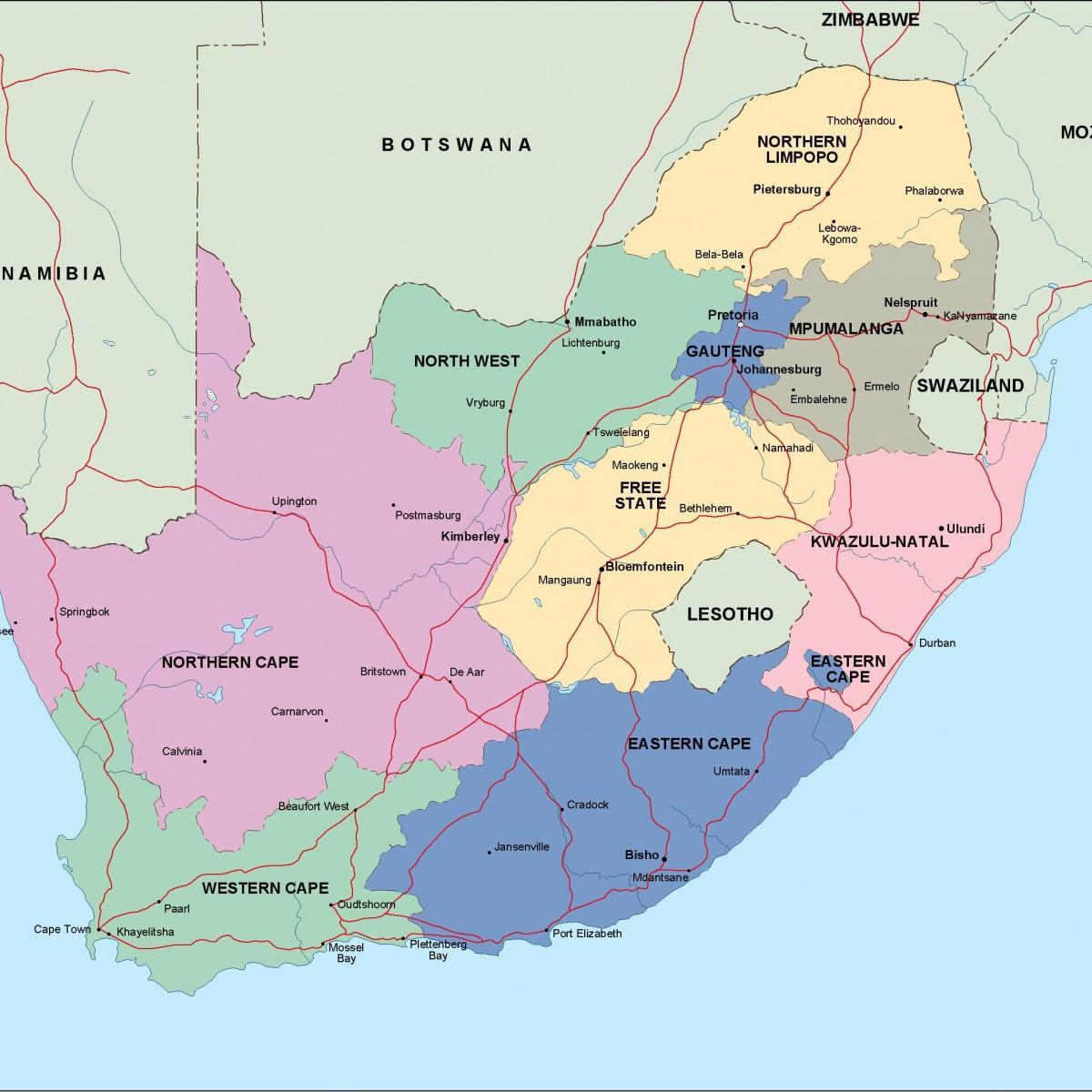 Mapa administracyjna Republiki Południowej Afryki