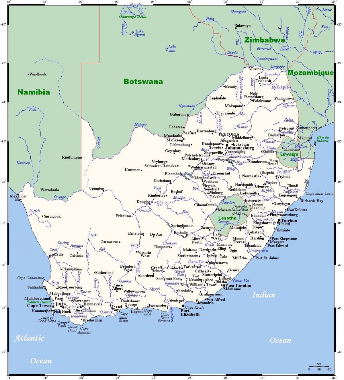 Rzeki na mapie Republiki Południowej Afryki