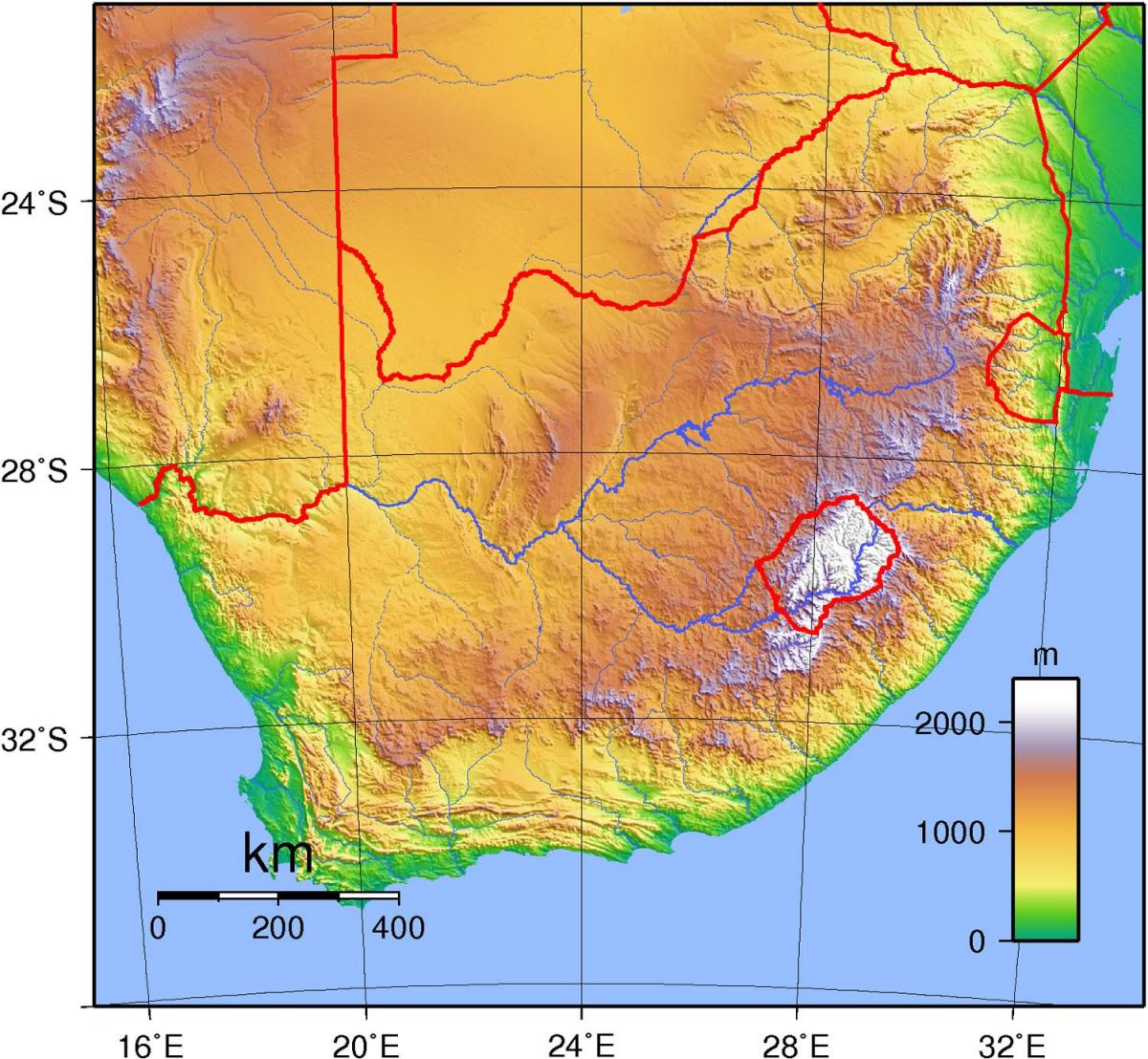 Topograficzna mapa Republiki Południowej Afryki